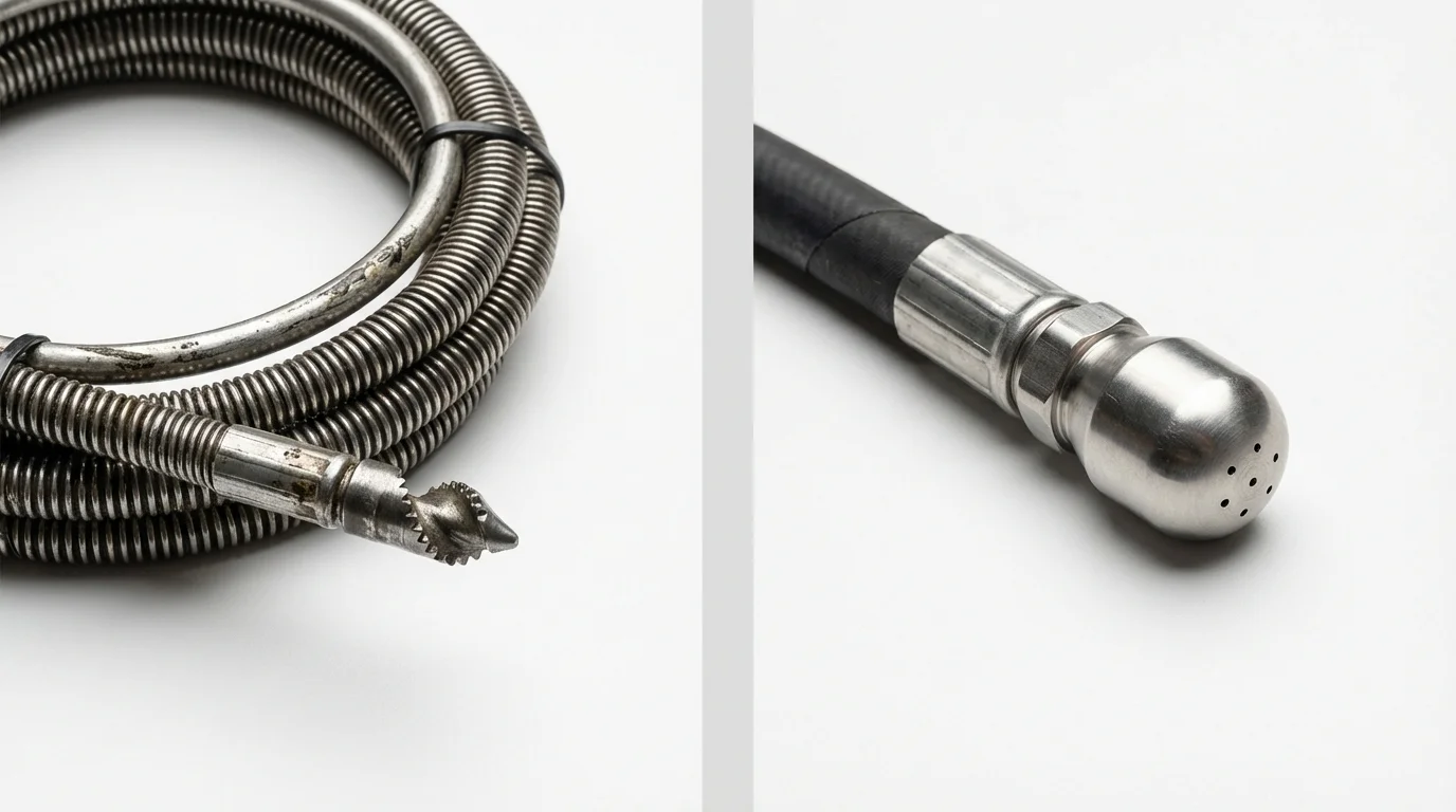Drain snake cable and hydro jetting nozzle used for drain cleaning in Carencro, LA