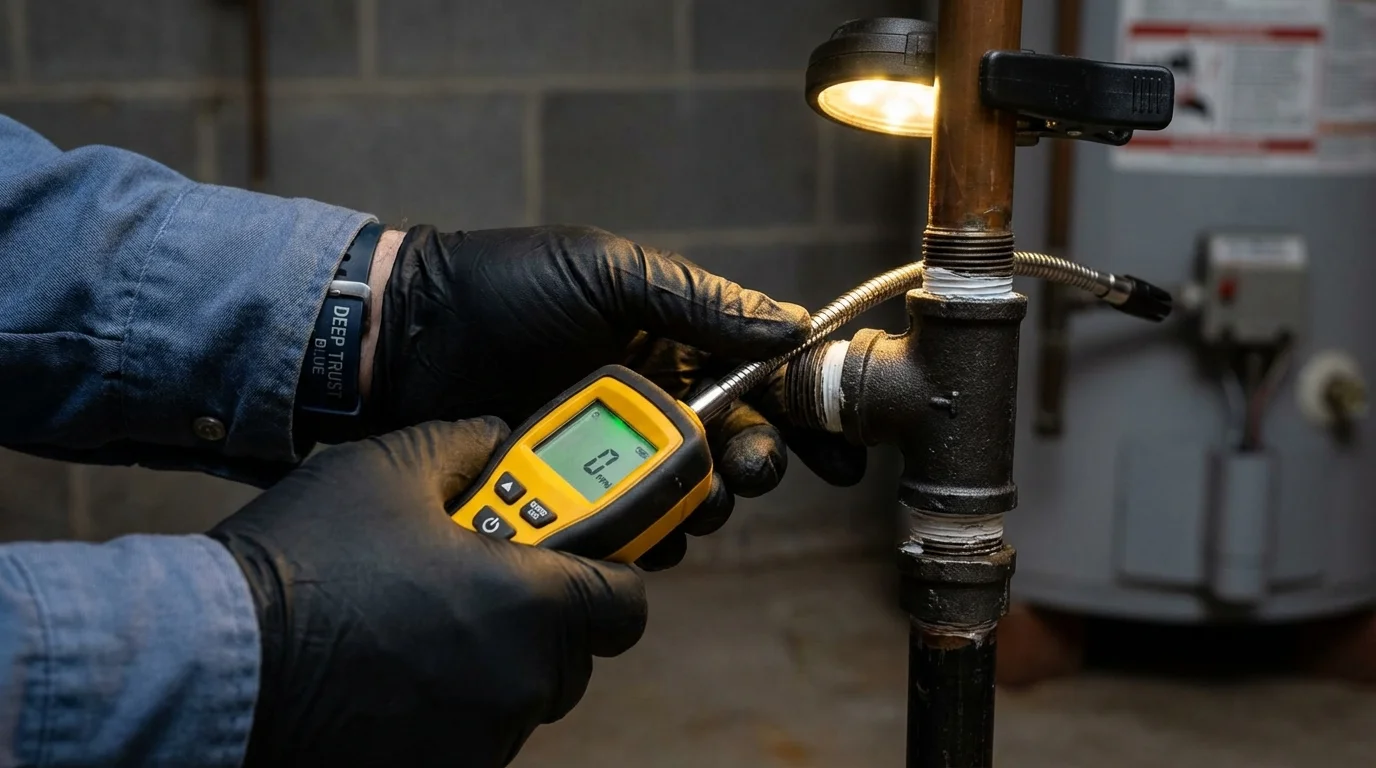Gas leak detection with electronic sniffer by Johns Plumbing LLC in Carencro
