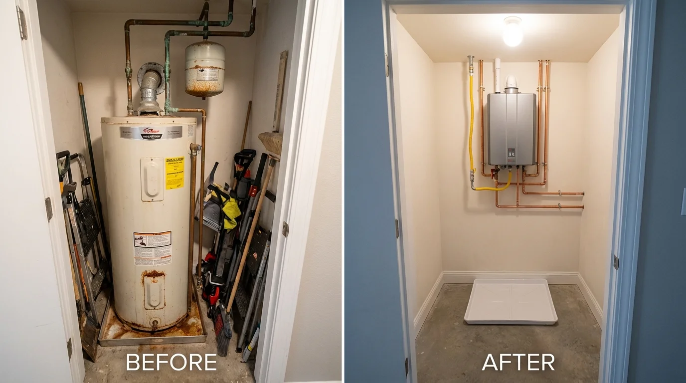 Tank water heater versus wall-mounted tankless unit comparison for Carencro, LA homeowners