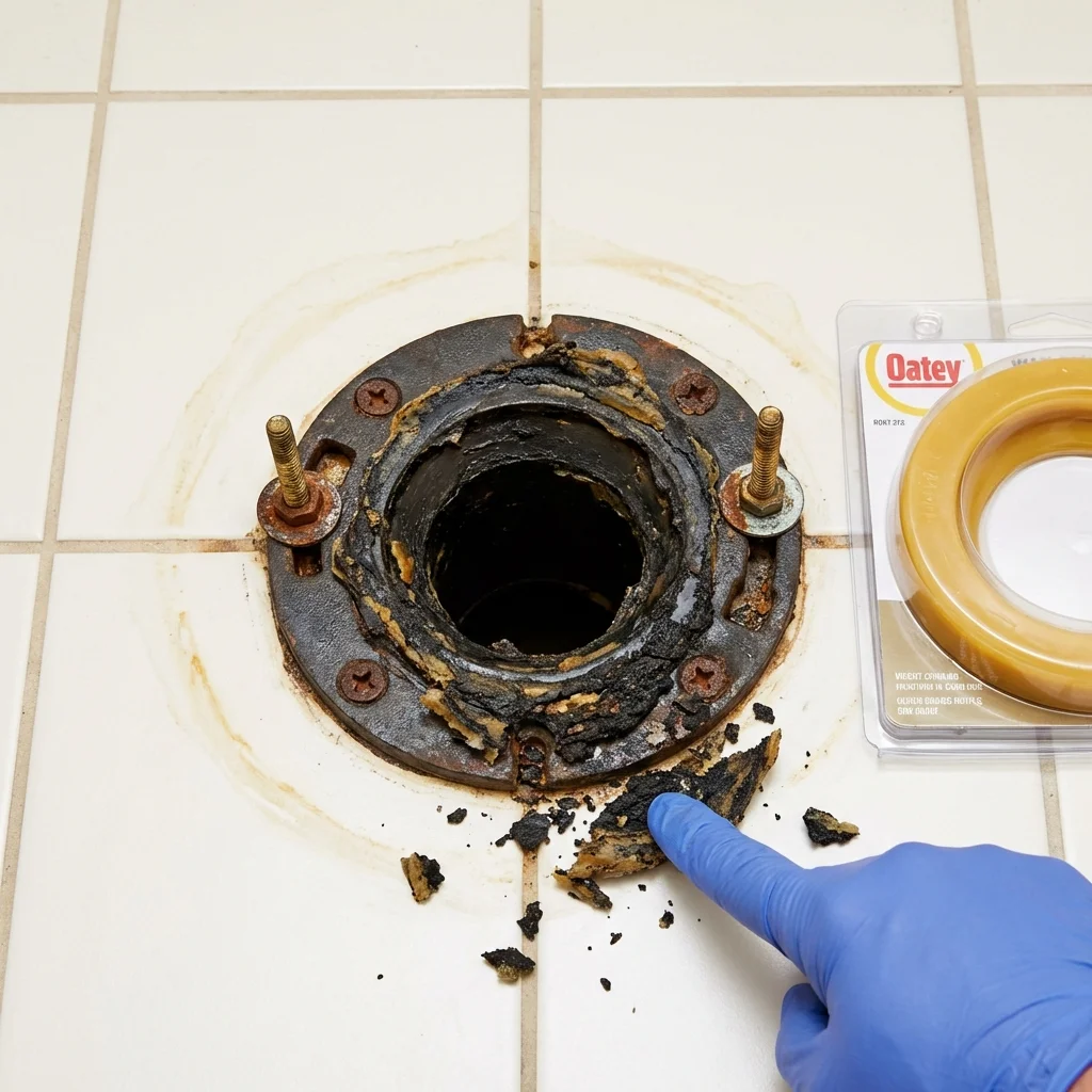 Failed wax ring showing water seepage at the base of a toilet in a Carencro, LA home